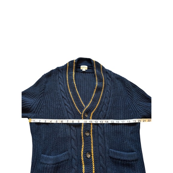 J Crew Mens Navy Cable Knit Cardigan Sweater Organic Cotton Size S Varsity - Picture 9 of 11